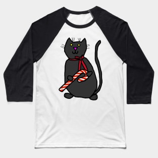 Christmas Kitty Cat With Ribbon and Candy Cane Baseball T-Shirt